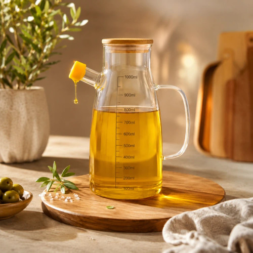 روغن ریز شیشهای مدرج ۱ لیتری درب چوبی